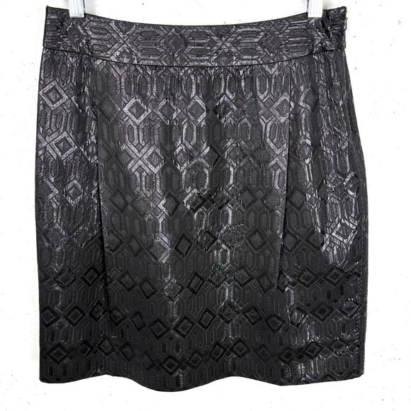 Tory Burch Siri Jacquard Pencil Skirt Side Zip Front Pleats Black Metallic 8 - Picture 1 of 10